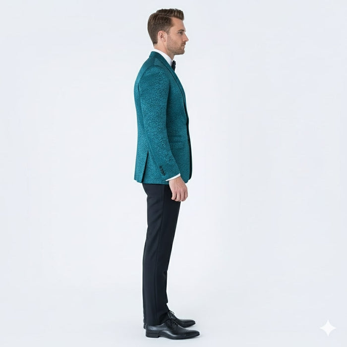 Mens Teal Blue Paisley Tuxedo Jacket - Elegant Shawl Lapel Dinner Blazer for Weddings, Prom and Formal Events - Greenish Blue | USA Men's Outlet
