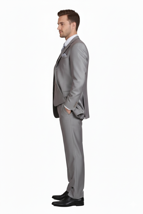 Men’s Light Gray 3-Piece Modern Fit Suit with Vest – Classic Formal Business and Wedding Attire