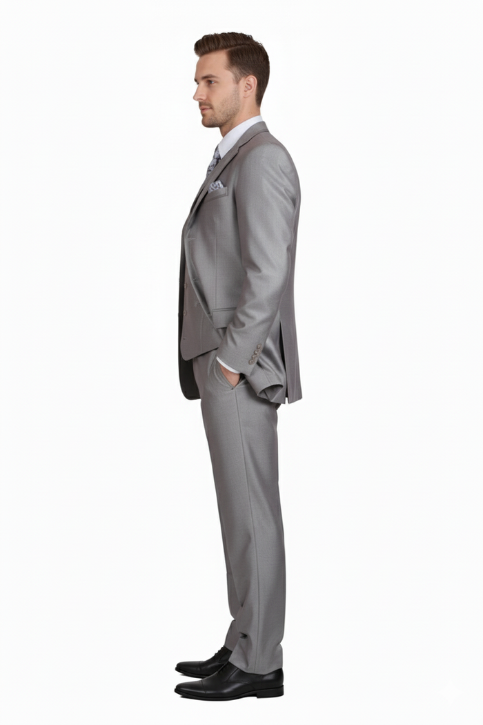 Men’s Light Gray 3-Piece Modern Fit Suit with Vest - Classic Formal Business and Wedding Attire by USA Men's Outlet
