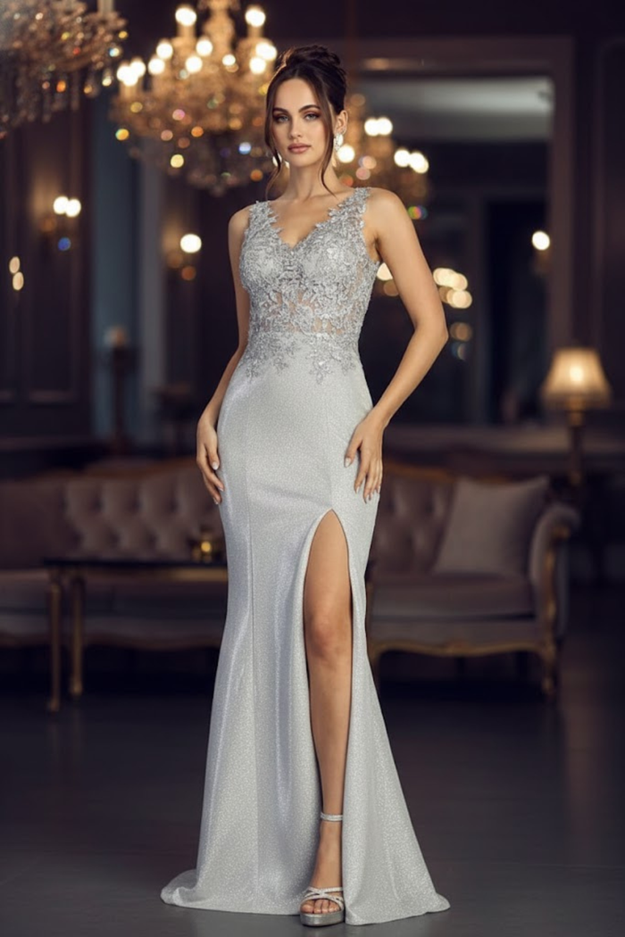 Adora Design 3230 Long Glitter Satin Fitted Formal Prom Gown