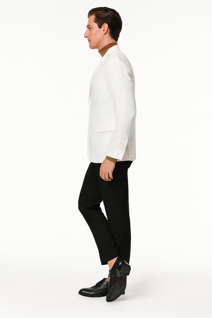 Men’s White Linen Blazer - Classic Two-Button Lightweight Sport Coat by USA Men's Outlet