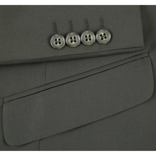 Mens Basic Two Button Slim Fit Suit with Optional Vest in Olive Green