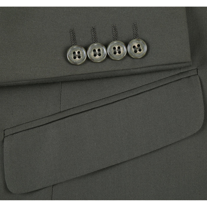 Mens Basic Two Button Slim Fit Suit with Optional Vest in Olive Green