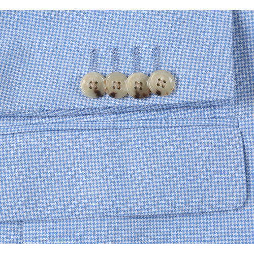 Mens Classic Two Button Linen & Cotton Summer Sport Coat Blazer in Sky Blue Houndstooth