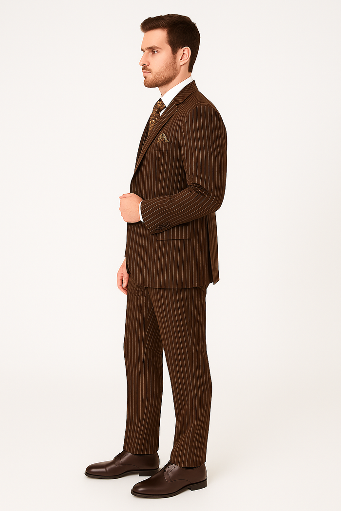 Men’s Brown Pinstripe 3-Piece Suit - Classic Fit Business Suit with Vest & Notch Lapel Blazer by Menssuitsatlantain