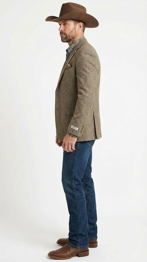 Men’s Brown Taupe Western Blazer Jacket – Classic Cowboy Style Sport Coat for Wedding