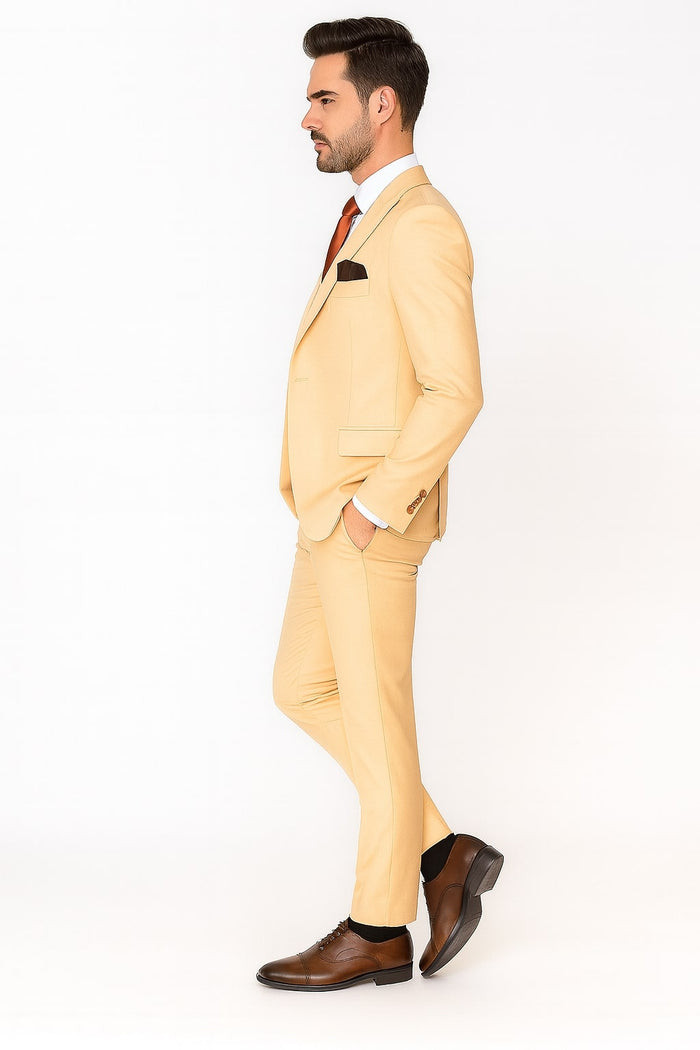 Mens Peach 3-Piece Suit - Double-Breasted Vest, Notch Lapel Blazer, Slim Fit Dress Pants by USA Men's Outlet