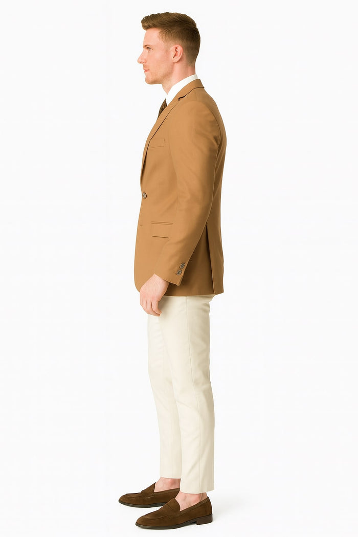 Mens Camel Brown Rustish Two-Button Classic Fit Sport Coat - Modern Blazer for Business and Special Occasions by USA Men's Outlet