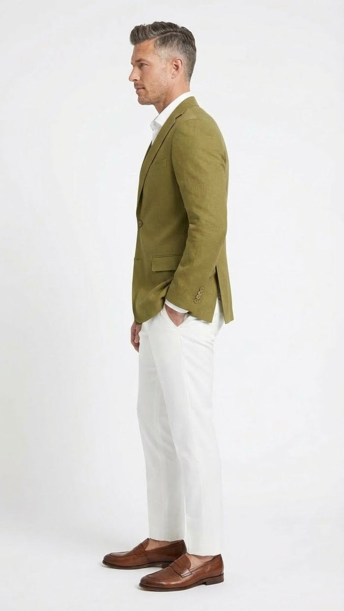 Men’s Olive Green Blazer Sport Coat - Fabric Summer in pistachio sage green USA Men's Outlet