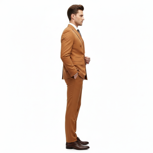 Men’s Vitali Brand Rustish Orange Brown Copper Color Double Breasted Slim Fit Suit