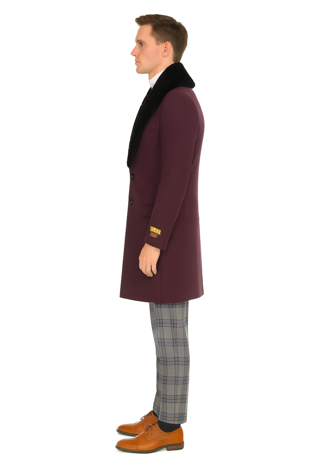 Mens Purple Wool Overcoat with Black Faux Fur Collar - Luxury Winter Dress Coats for Formal and Casual Wears by USA Men's Outlet