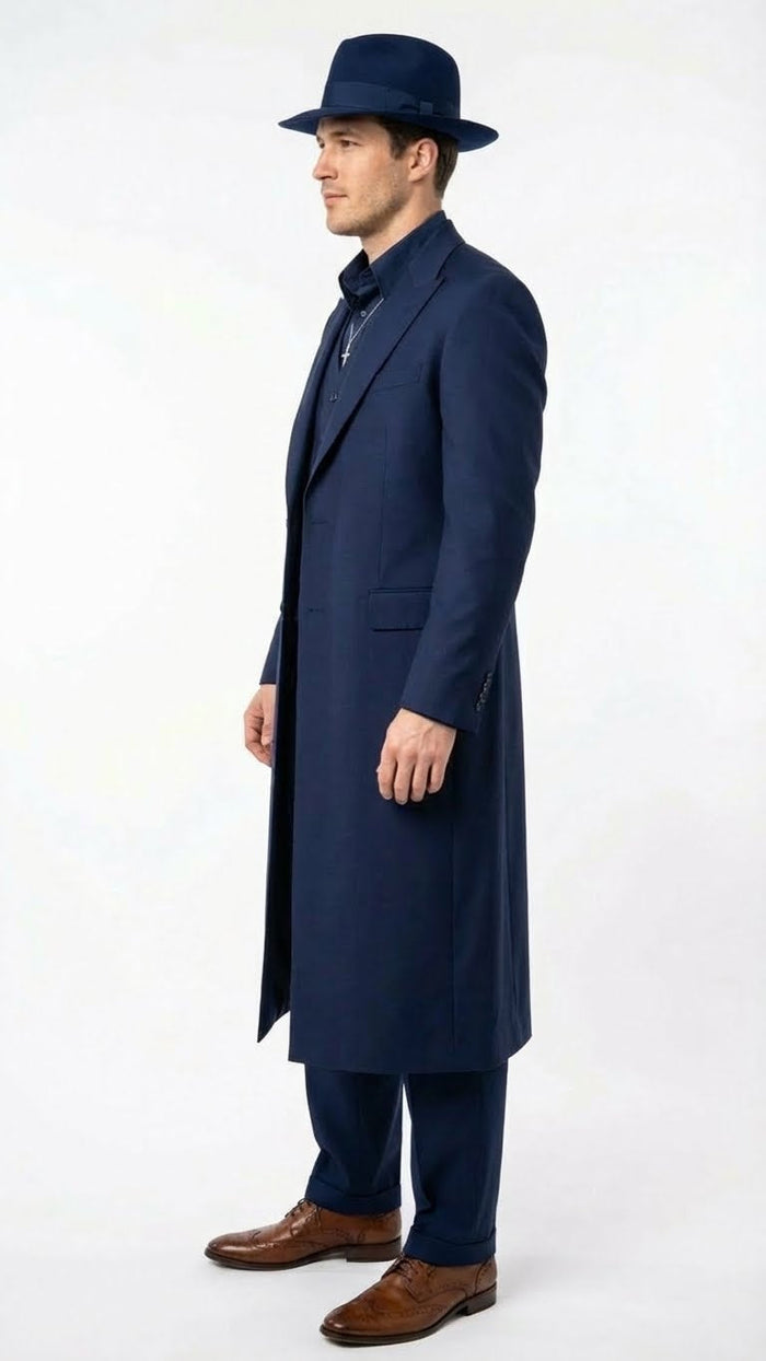 Men’s Navy Blue 1920s Zoot Suit - Long Mafia Gangster Three-Piece Vintage Costume Set Zuit Pachuco Style USA Men's Outlet