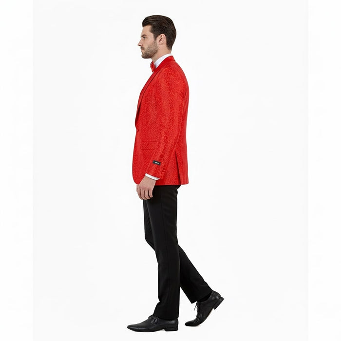 Big and Tall Mens Red Paisley Tuxedo Jacket - Satin Shawl Lapel Blazer with Bow Tie - Christmas Jacket by USA Men's Outlet