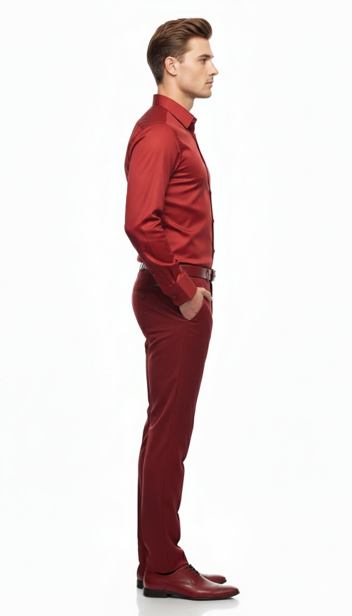 Men’s Red Satin Dress Shirt - Luxury Long Sleeve Formal Shirt for Parties, Weddings, and Business Wear by USA Men's Outlet