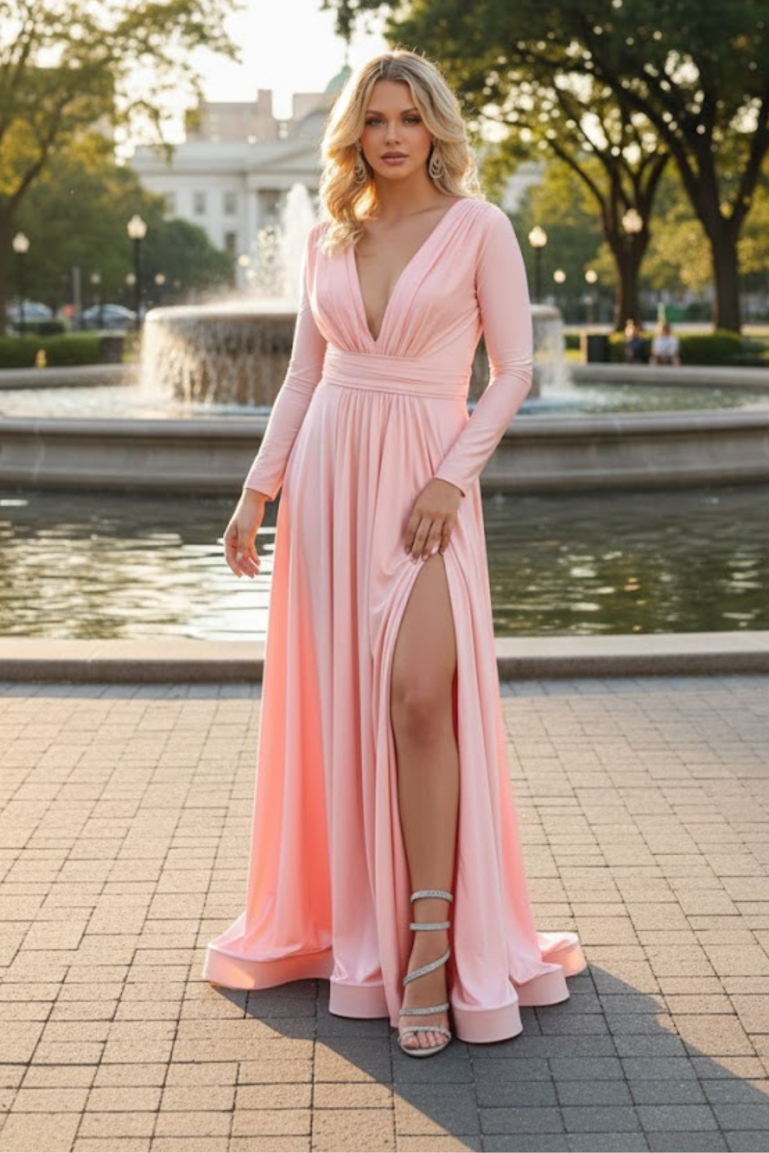 Long Sleeve V Neck Bridesmaids Dresses