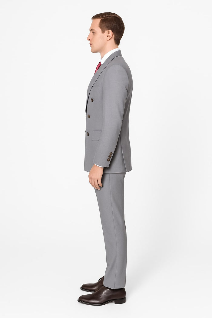 Mens Light Grey Double-Breasted Suit - Classic Slim Fit Business and Wedding Formal Attire by USA Men's Outlet