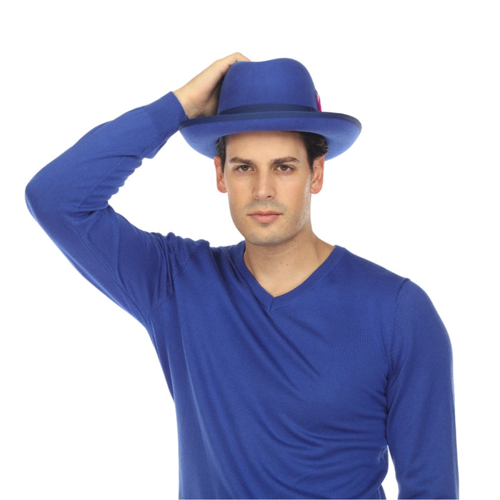 Royal Blue 100% Wool Australian Fur Felt Godfather Hat by Ferrecci