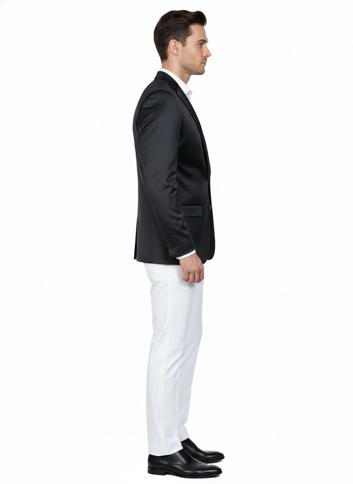 Men’s Black Satin Blazer - Classic Slim Fit Two-Button Formal Suit Jacket for Weddings, Parties, and Business Events by USA Men's Outlet