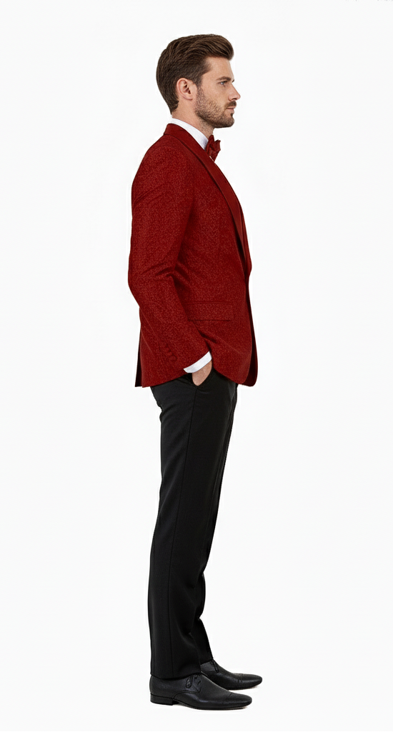 Big and Tall Men’s Burgundy Paisley Tuxedo Jacket - Satin Shawl Lapel Blazer with Bow Tie for Weddings, Proms, and Special Events by USA Men's Outlet