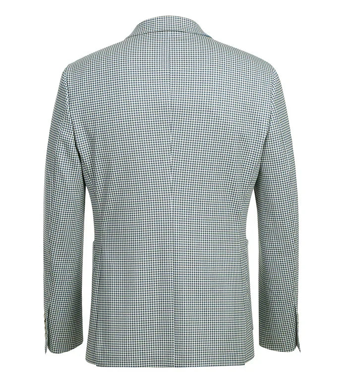 Half Canvas Slim Fit Blazer in Sage Blue Check by Pellagio