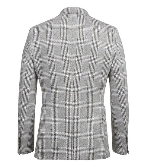 Half Canvas Slim Fit Blazer in Plaid Gray by Pellagio