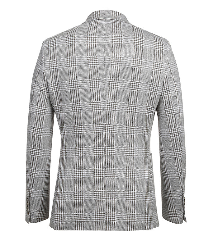 Half Canvas Slim Fit Blazer in Plaid Gray by Pellagio