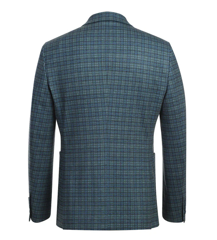 Half Canvas Slim Fit Blazer in Green Blue Check by Pellagio