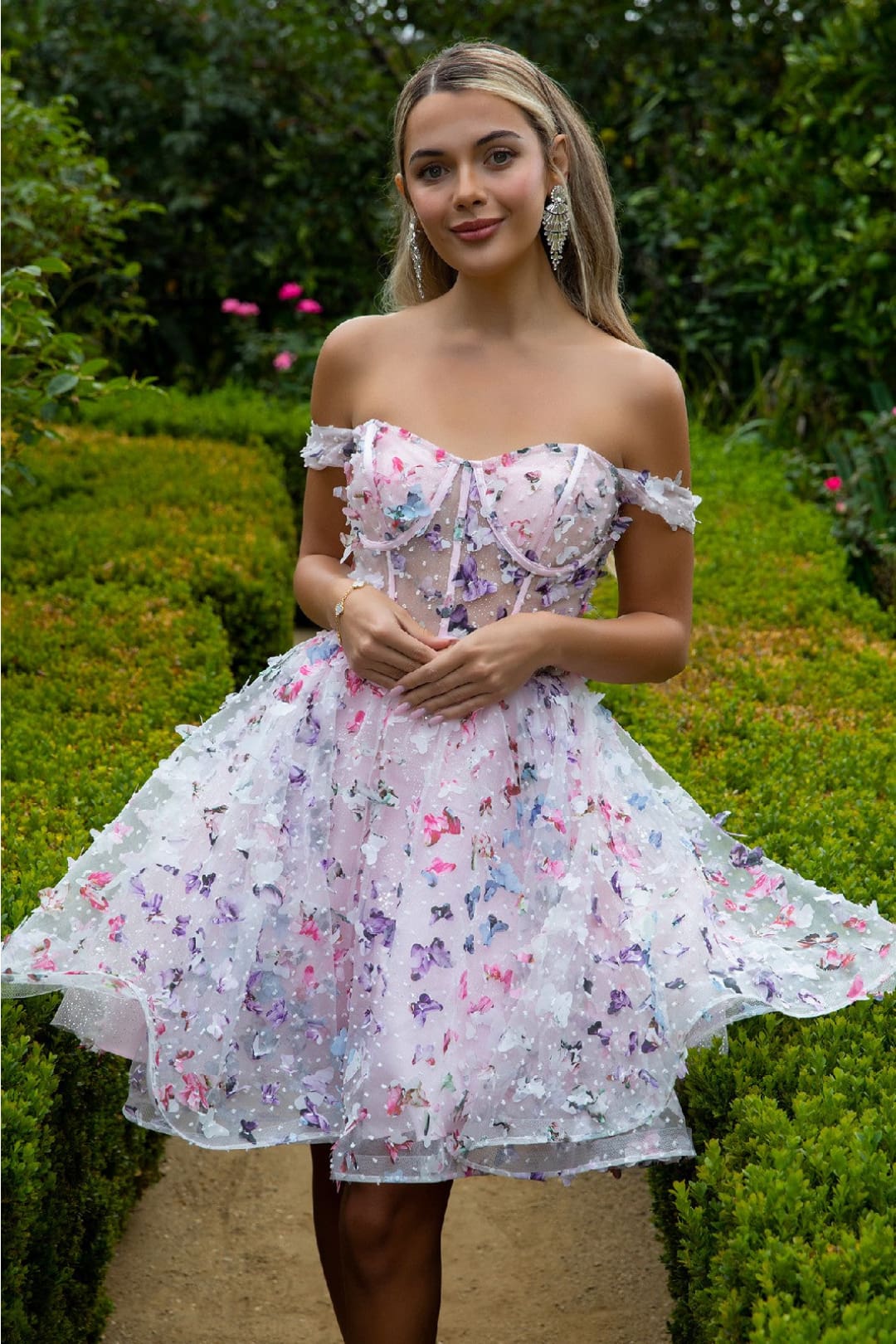 3D Butterfly Off Shoulder Dress by Elizabeth KGS3512