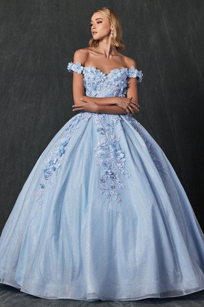 Juliet 1433 3D Floral Lace Glitter Tulle Off Shoulder Quinceanera Dress