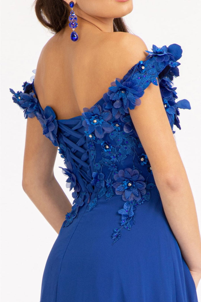 Off Shoulder Floral Chiffon Gown by Elizabeth K GL3018