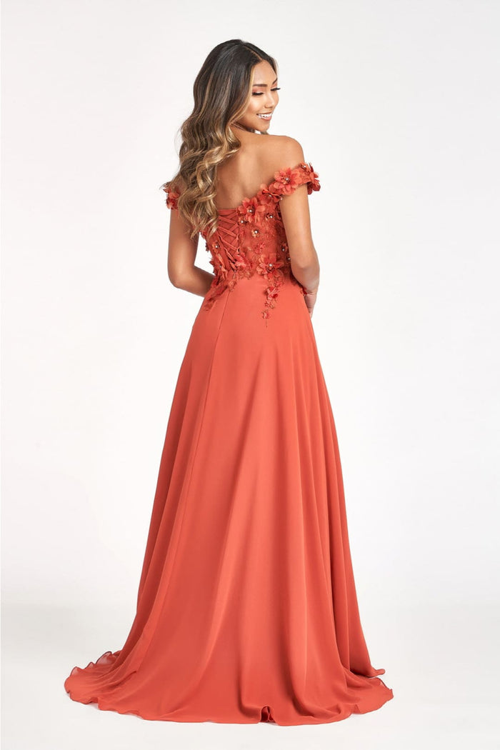Off Shoulder Floral Chiffon Gown by Elizabeth K GL3018