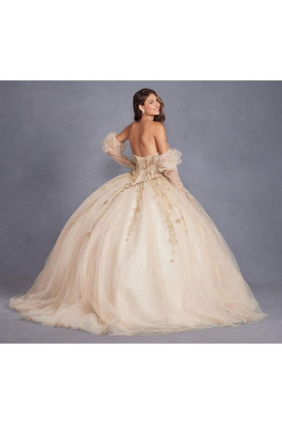 3D Floral Puff Sleeve Ball Gown by Juliet JT1465H