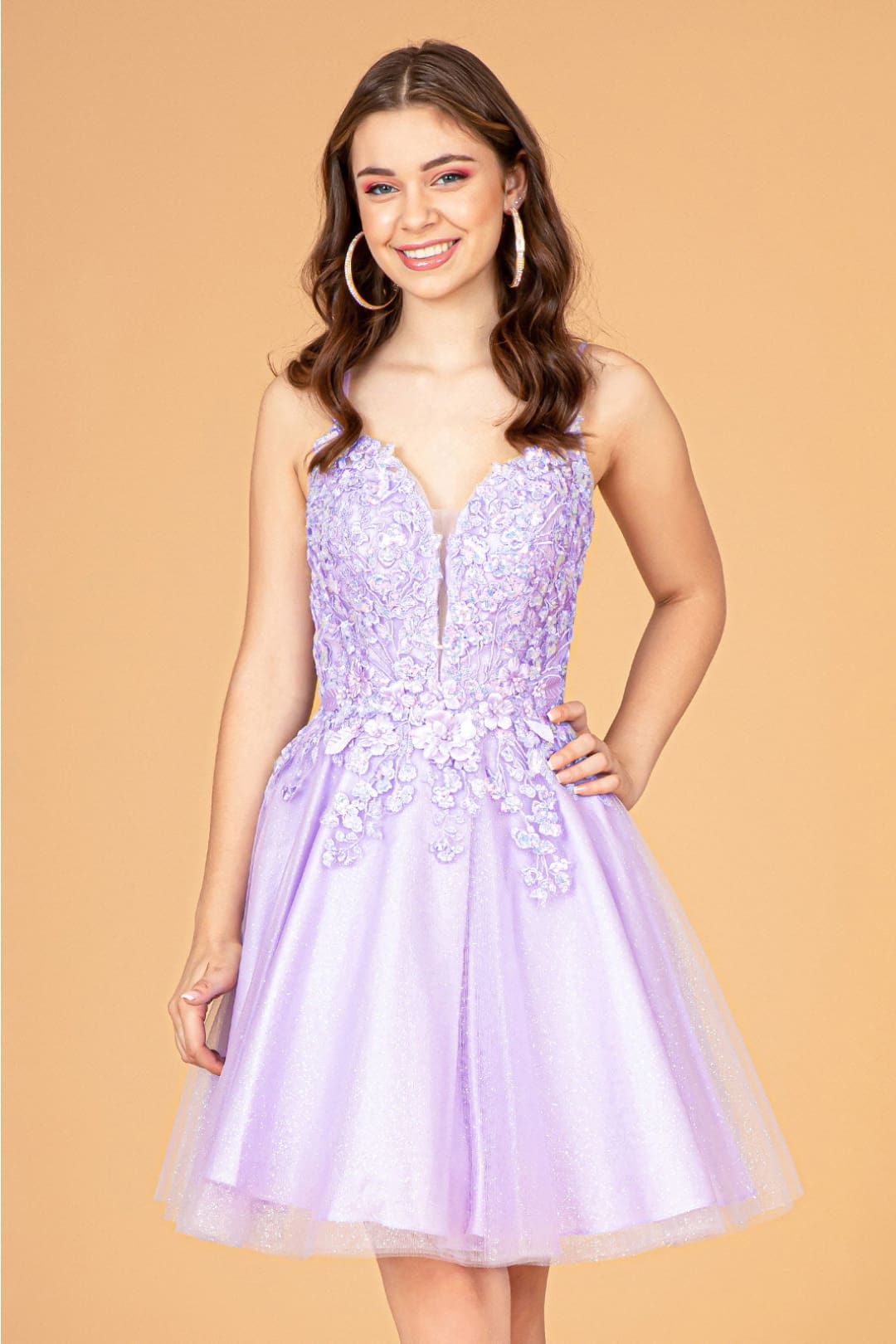 3D Floral Short A-line Dress by Elizabeth KGS3094