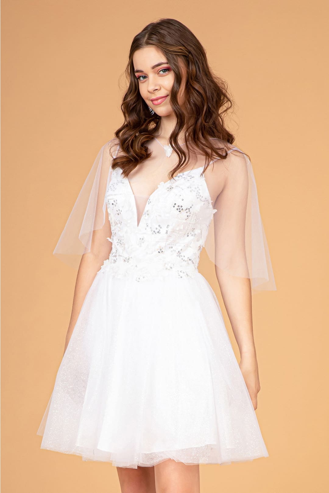 3D Floral Glitter Cape Dress by Elizabeth KGS3089