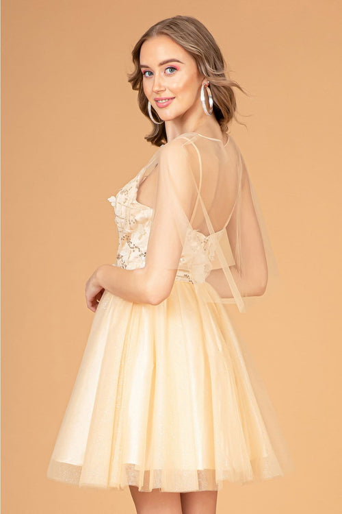 3D Floral Glitter Cape Dress by Elizabeth KGS3089