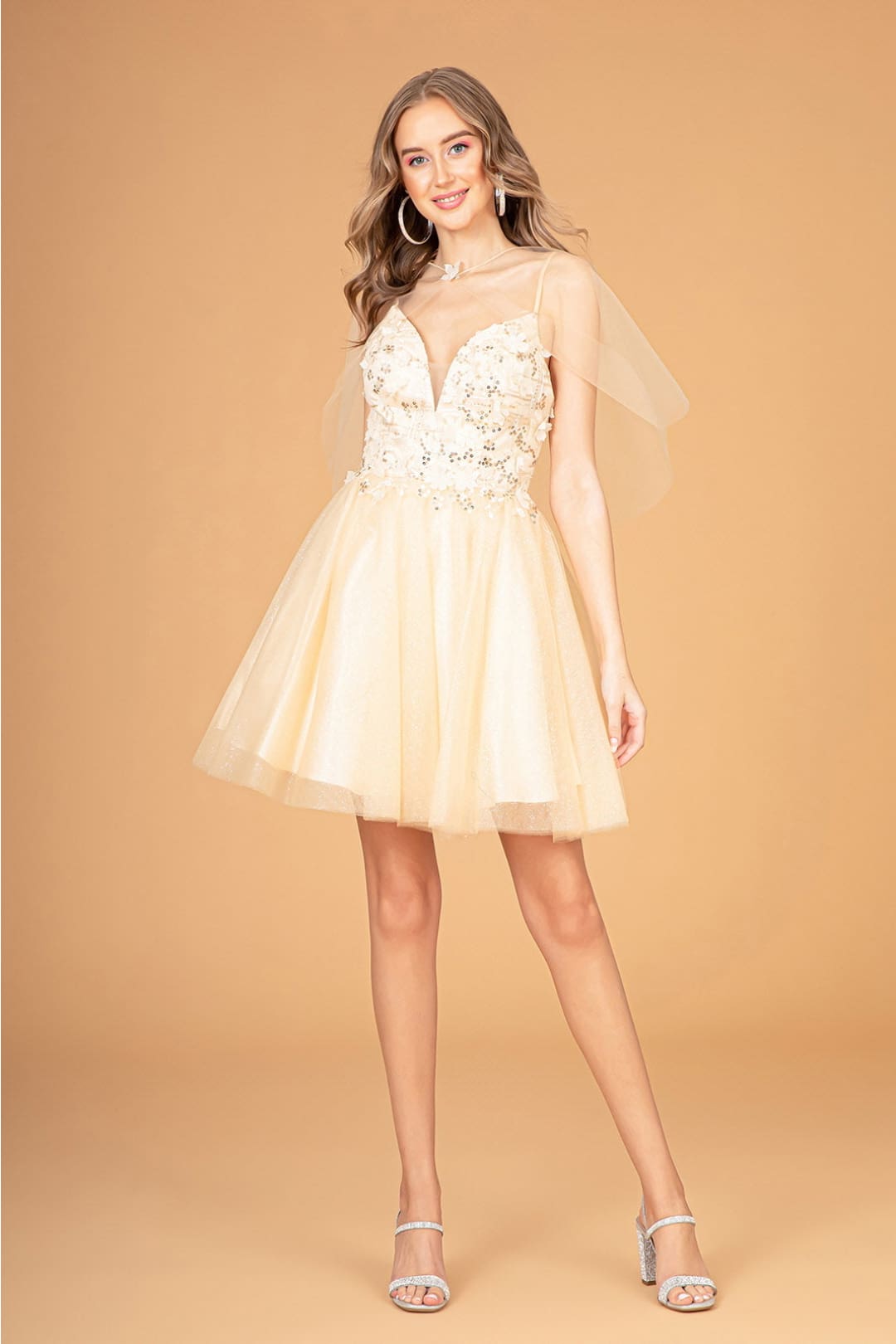 3D Floral Glitter Cape Dress by Elizabeth KGS3089