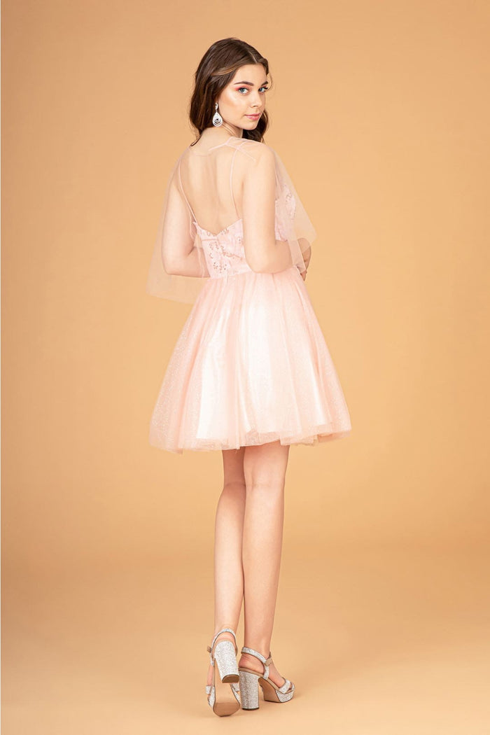 3D Floral Glitter Cape Dress by Elizabeth KGS3089