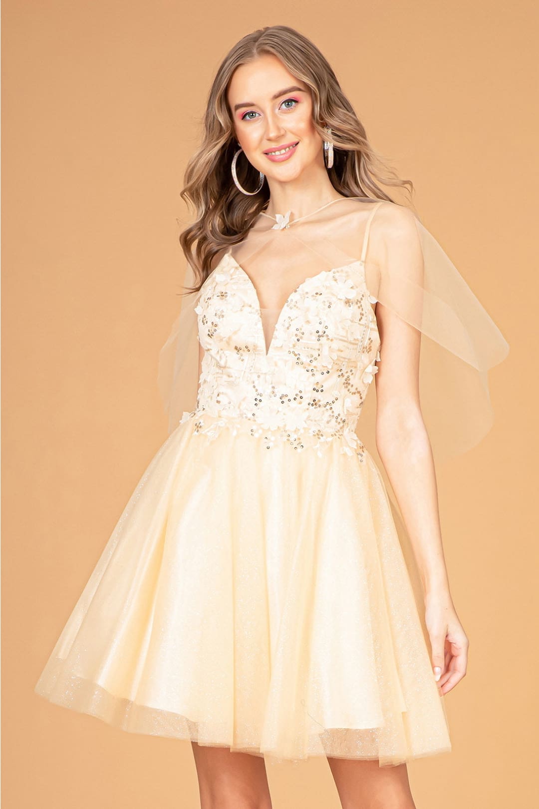 3D Floral Glitter Cape Dress by Elizabeth KGS3089