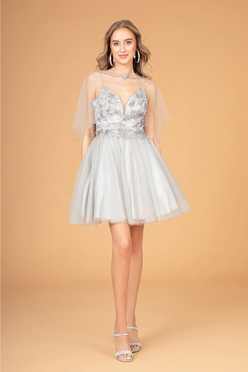 3D Floral Glitter Cape Dress by Elizabeth KGS3089