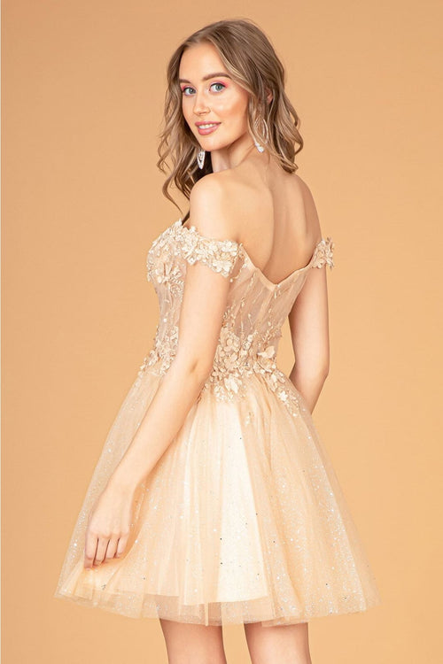 3D Floral Off Shoulder Dress by Elizabeth KGS3096