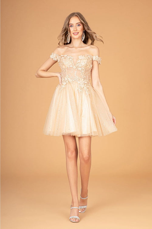 3D Floral Off Shoulder Dress by Elizabeth KGS3096