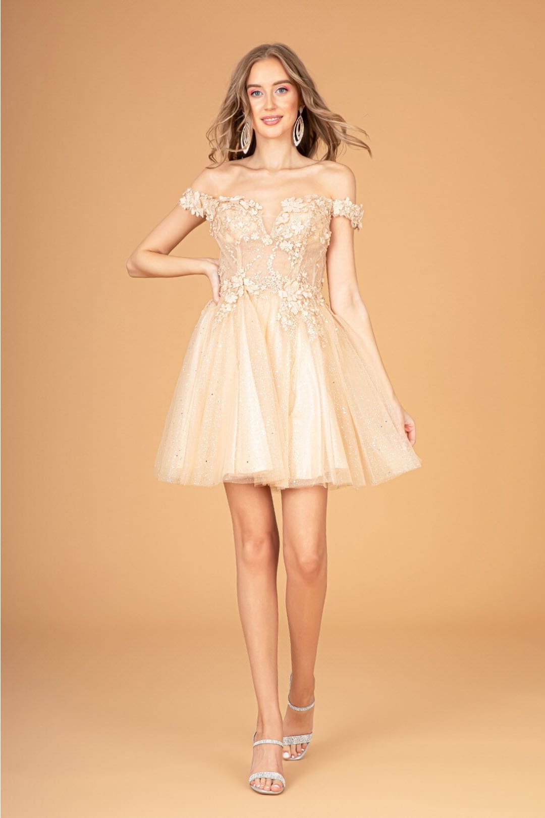 3D Floral Off Shoulder Dress by Elizabeth KGS3096