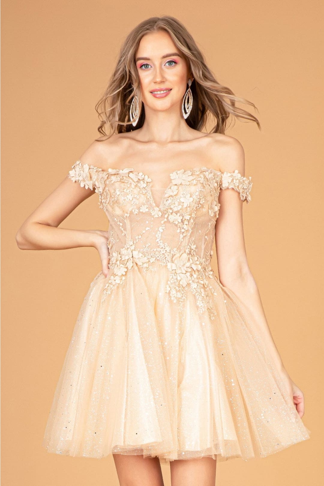 3D Floral Off Shoulder Dress by Elizabeth KGS3096