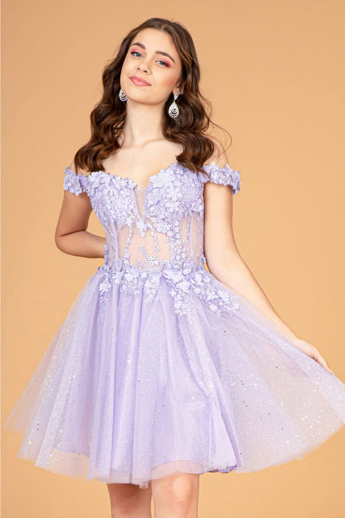 3D Floral Off Shoulder Dress by Elizabeth KGS3096