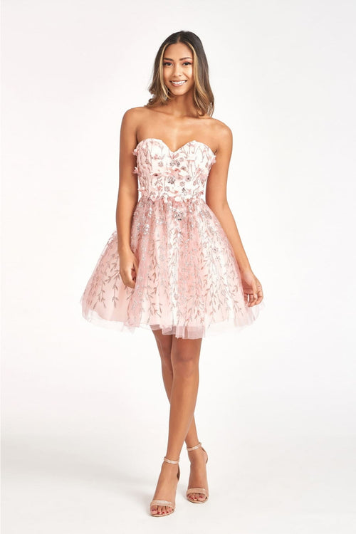 3D Floral Strapless Mesh Dress by Elizabeth KGS1995