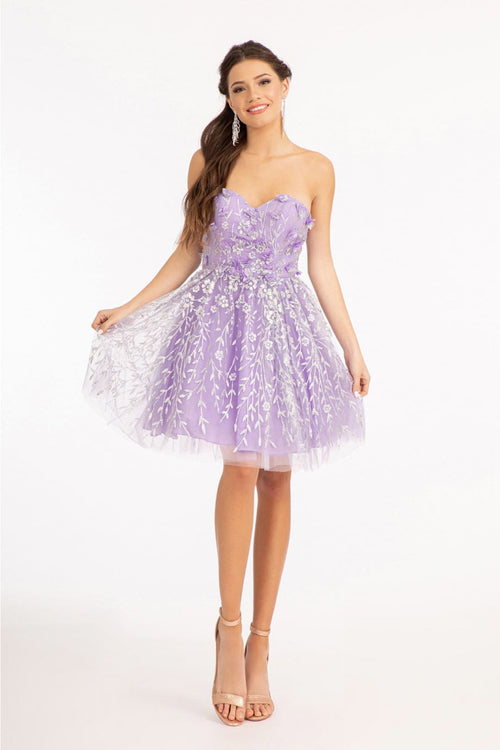 3D Floral Strapless Mesh Dress by Elizabeth KGS1995