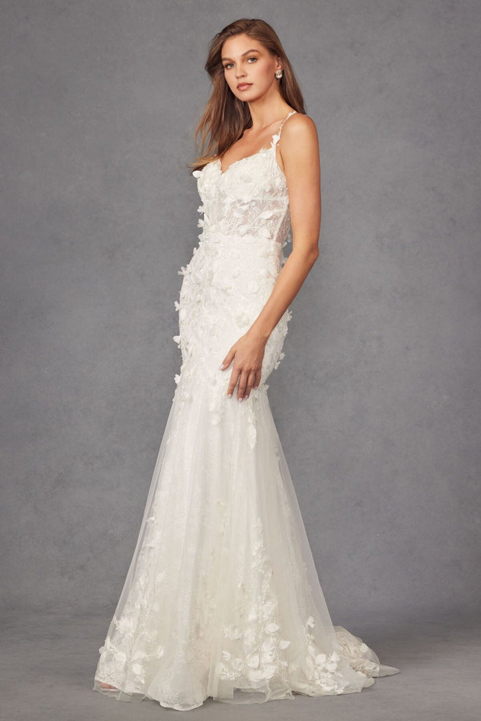 Juliet 2475UW 3D Floral Tulle Appliqué Mermaid Dress with Corset Bodice