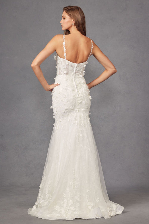 Juliet 2475UW 3D Floral Tulle Appliqué Mermaid Dress with Corset Bodice