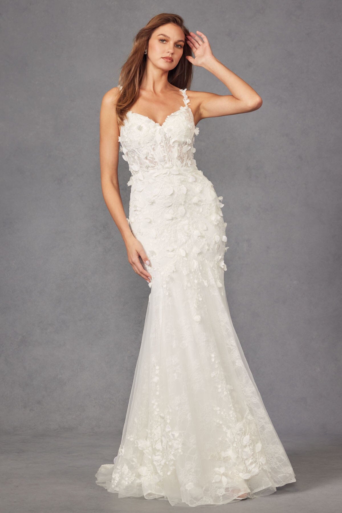 Juliet 2475UW 3D Floral Tulle Appliqué Mermaid Dress with Corset Bodice