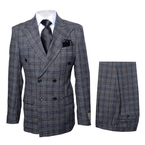 Mens Plaid Windowpane Business Suit - Dark Grey